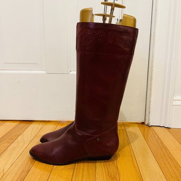 Vintage Etienne Aigner Burgundy Leather Oxblood Riding Boots Size 8.5 M - Picture 2 of 16